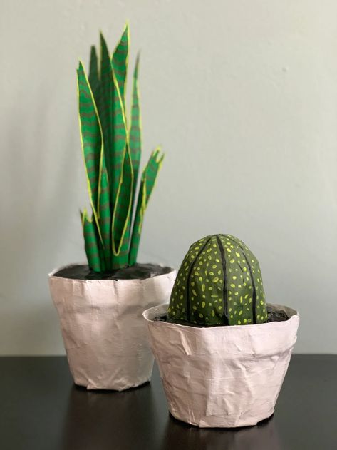 Upcycle Final Report: Papier-Mâché Plants – Aesthetics of Design Paper Mache Cactus, Paper Mache Plant Pots, Paper Mache Plants, Cactus Crafts, Clay Plant Pots, Cactus Craft, Paper Garden, Sculpture Inspiration, Uses For Coffee Grounds