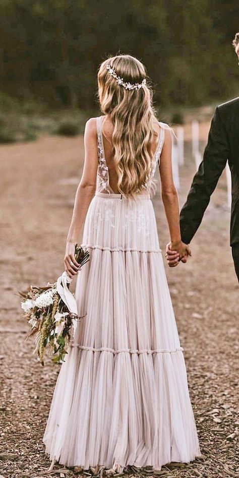 12 Barnyard Wedding Dresses To Inspire Any Bride ❤ barnyard wedding dresses a line v back outdoor country berta ❤ #weddingdresses Beautiful Boho Dresses, Boho Bridal Dress, Boho Wedding Dresses, Boho Beach Wedding, Boho Wedding Hair, Wedding Dress Guide, Boho Wedding Dress Lace, Stil Boho, Dress Guide