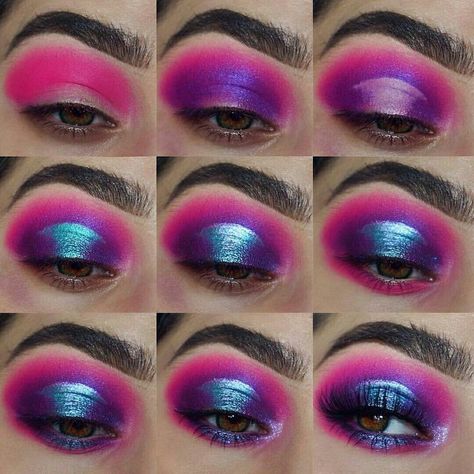 Colorful Eye Makeup Tutorial, Maquillage On Fleek, Bright Eye Makeup, Makeup Pictorial, Rave Makeup, Eye Makeup Steps, Colorful Eye Makeup, Makeup Eye Looks, Makeup Tricks