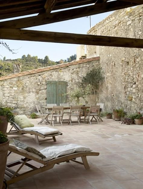 Patio Interior, Outside Living, French Cottage, Vacation Home Rentals, Stone Houses, Stone House, French House, Outdoor Rooms, Outdoor Design