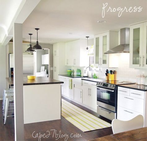 Reader Redesign: When The Walls Come Down | Young House Love Closed Off Kitchen, Closed Kitchen, Before After Kitchen, White Kitchen Remodeling, Kitchen Remodel Before And After, Diy Countertops, Range Hoods, Ikea Kitchen, Kitchen Reno