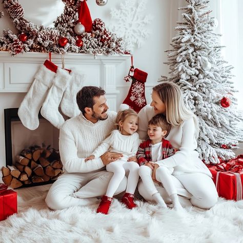 Create Family Christmas Pictures Inside, Christmas Home Photoshoot Family, Christmas Family Poses, Christmas Family Photoshoot Studio, Family Christmas Pictures Studio, Fun Family Christmas Photos, Christmas Photoshoot Ideas Family, Indoor Christmas Photos, Christmas Photos Family