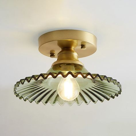 1 Light Flared Semi Flush Light Industrial Clear/Green Ribbed Glass Ceiling Mount for Living Room Natural Office, Glass Ceiling Lamps, Flush Mount Lights, Semi Flush Lighting, Copper Lighting, Glass Ceiling Lights, Semi Flush Mount Lighting, Glass Ceiling, Semi Flush Mount