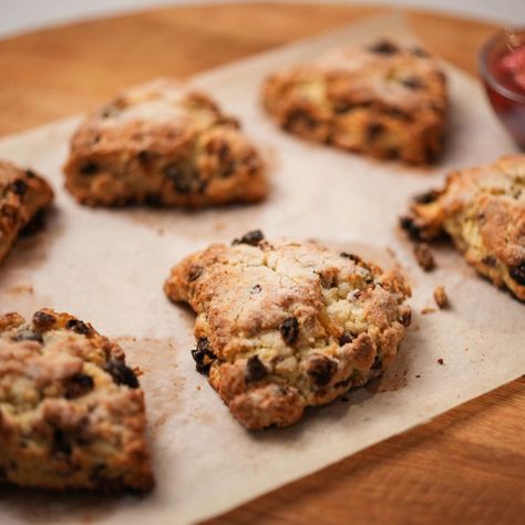 Cherry, Chocolate and Pecan Scones with Strawberry Jam by Alex Guarnaschelli Pecan Scones, Cherry Scones, Alex Guarnaschelli, The Kitchen Food Network, Pecan Chocolate, Chocolate Scones, Strawberry Jam Recipe, Scones Ingredients, Cherry Chocolate