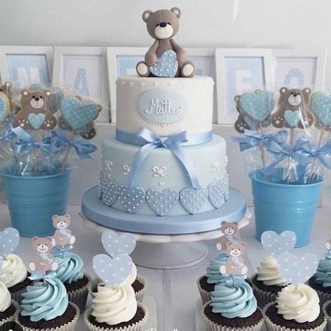 Gateau Baby Shower Garcon, Torturi Baby Shower, Bear Baby Shower Theme, Idee Babyshower, Fondant Baby, Baby Boy Cakes, Christening Cake, Teddy Bear Baby Shower