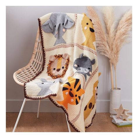 Crochet Blanket Patterns | Hobbycraft Safari Blanket Crochet, Jungle Crochet Baby Blanket, Safari Crochet Baby Blanket, Crochet Baby Blanket Animals, Crochet Safari Baby Blanket, Crochet Jungle Blanket, Crochet Animal Blanket, Colourful Blanket, Safari Baby Blanket