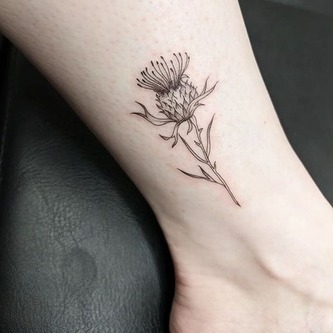 Thistle Collarbone Tattoo, Delicate Thistle Tattoo, Scottish Thistle Tattoos, Thistle Tattoo Men, Scotland Thistle Tattoo, Scottish Thistle Tattoo Simple, Thistle Tattoo Fine Line, Bagpipe Tattoo, British Tattoo Ideas