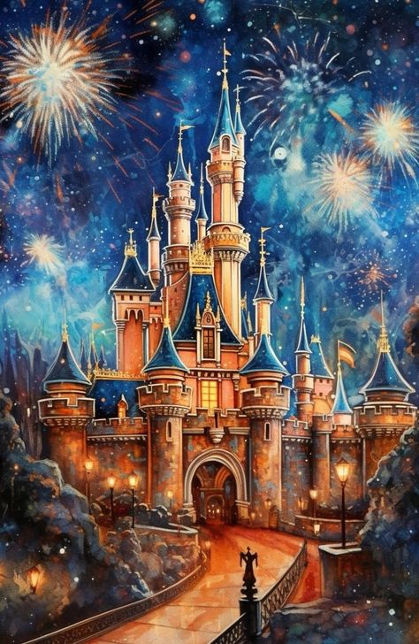 Thomas Kincaid Disney, Disney Castle Painting, Disney Castle Wallpaper, Disney Wall Stickers, Thomas Kinkade Art, Kinkade Disney, Thomas Kinkade Disney, Castle Disney, Castle Painting