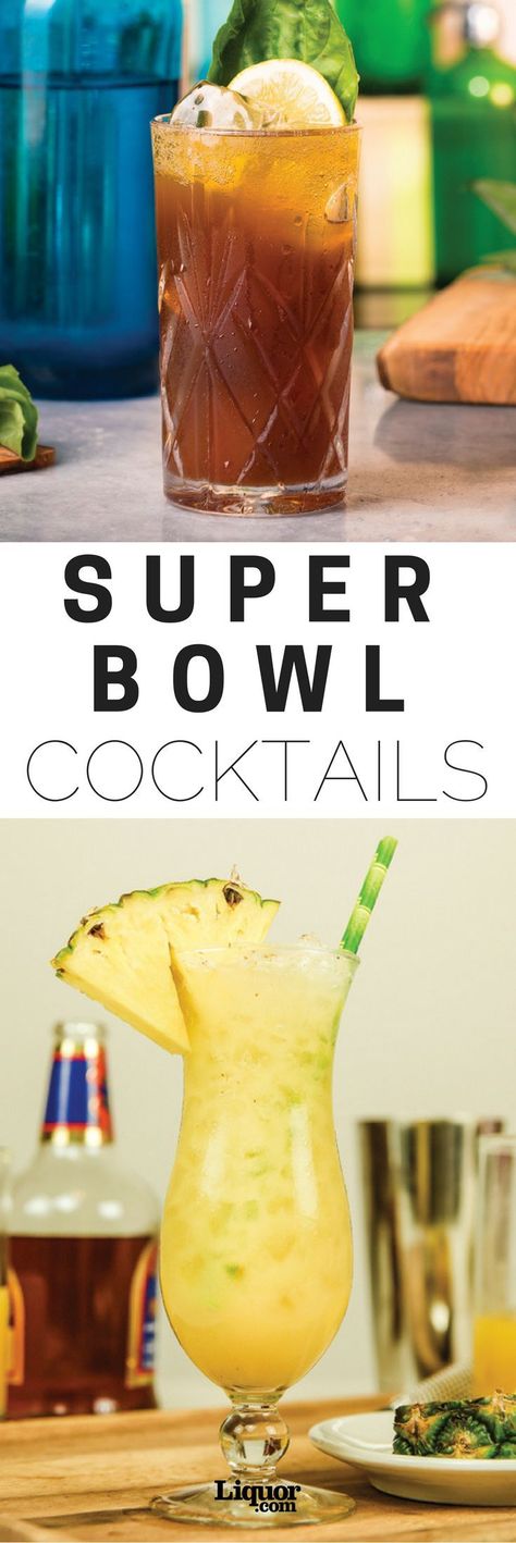 Whether you're watching for the game or the commercials or have just been dragged into an annual Super Bowl party, drinking your way through the biggest football game of the year is an obvious must-do. This year, forget the cooler full of beers loaded into your living room, and shake up some super cocktails that will turn this night in front of the TV into what it really should be: a party. And of course, all these drinks pair with the second most important part of #SuperBowl Sunday: the snacks! Super Bowl Cocktails, Super Bowl Drinks, Superbowl Cocktails, Party Planning Food, Superbowl Recipes, Party Food Menu, Bowl Cocktails, Superbowl Food, Tailgating Ideas