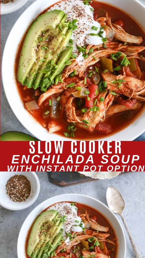 Slow Cooker Chicken Enchilada Soup - The Roasted Root Instant Pot Whole 30, Whole 30 Chicken, Slow Cooker Chicken Enchilada Soup, Easy Enchilada Recipe, Enchilada Soup Recipe, Keto Dinner Recipe, Recipes Using Ground Beef, Slow Cooker Enchiladas, Healthy Mexican Recipes