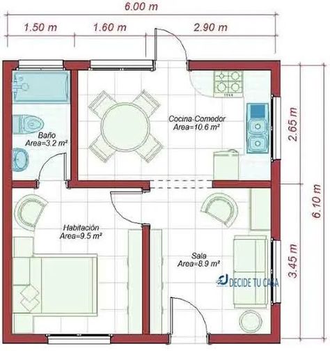 Chamber And Hall Apartment Plan, Chamber And Hall Self Contain, Kit Net, Small Apartment Plans, Apartment Plan, Off Grid Cabin, Luxury House Interior Design, Apartment Plans, Guest Cottage