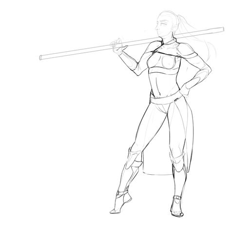 Character With Staff Pose, Poses With A Staff, Woman With Spear Pose, Person Holding Staff Drawing Reference, Battle Stance Drawing Reference, Bo Staff Poses Drawing, Staff Poses Drawing, Emotions Sketch, Oc Sketchbook