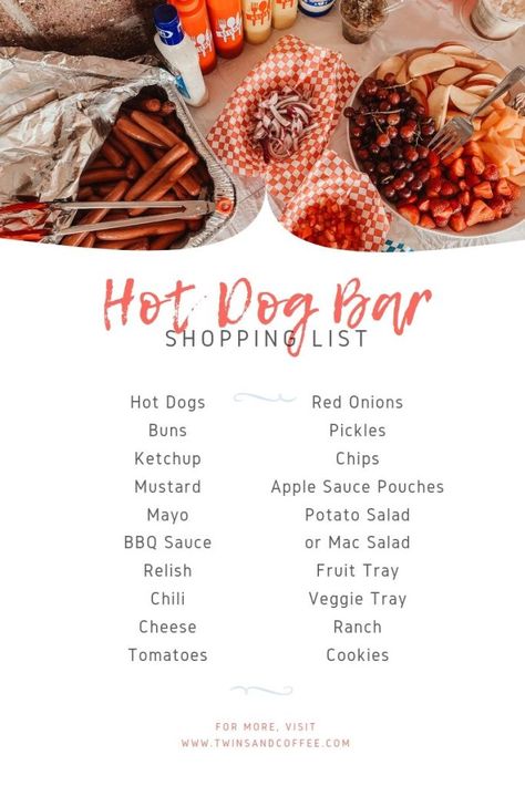 Hot Dog Bar Party, Dog Party Food, Labor Day Food, Hot Dog Party, Vegan Noodles, Hot Dog Bar, Bonfire Party, Hot Dog Stand, Coffee Blog