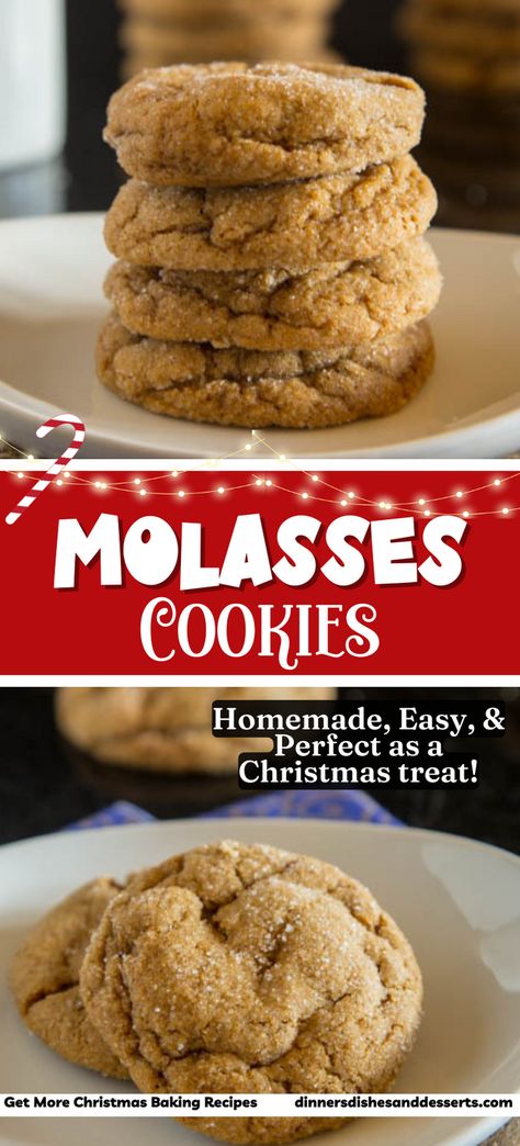 Chewy Molasses Cookies – Perfectly spiced, tender and chewy molasses cookie recipe that are perfect for any holiday baking tray! #christmascookies #christmasrecipes #christmasdesserts #molassescookies Chewy Holiday Cookies, Mccormick Finishing Sugar Recipes, Chewy Mollases Cookies, Small Batch Molasses Cookies, Easy Molasses Cookies Simple, Molasses Cookies With Icing, Molasses Sugar Cookies, Soft Molasses Cookie Recipe, Easy Molasses Cookies