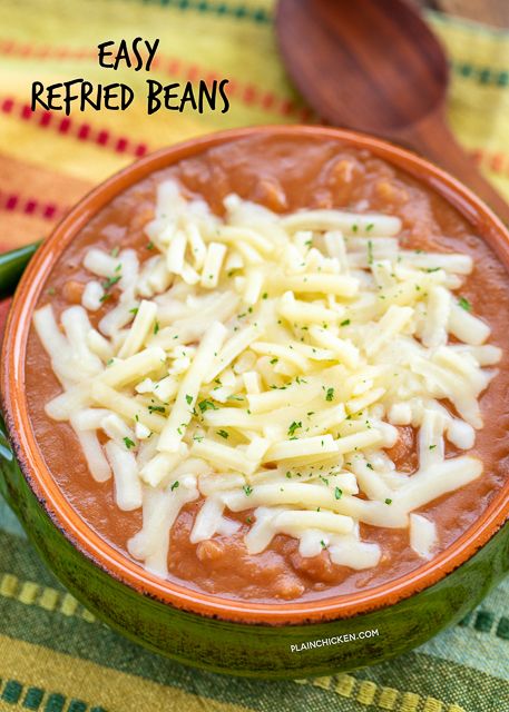 Easy Refried Beans Pintos And Cheese, Easy Refried Beans, Mexican White Cheese Dip, Chicken Enchilada Pasta, Refried Bean, Jarred Salsa, Beans Beans, Low Carb Tacos, Plain Chicken