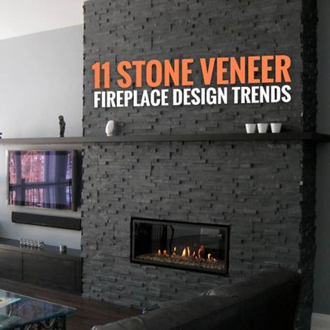 If you’re looking for ways to include the beauty of stone veneers into your home, consider any of these 12 fireplace designs. Black Fireplace Wall, Tile Around Fireplace, Black Fireplace Surround, Modern Stone Fireplace, Airstone Fireplace, Faux Stone Fireplaces, Veneer Fireplace, Stone Veneer Fireplace, Stone Veneer Wall