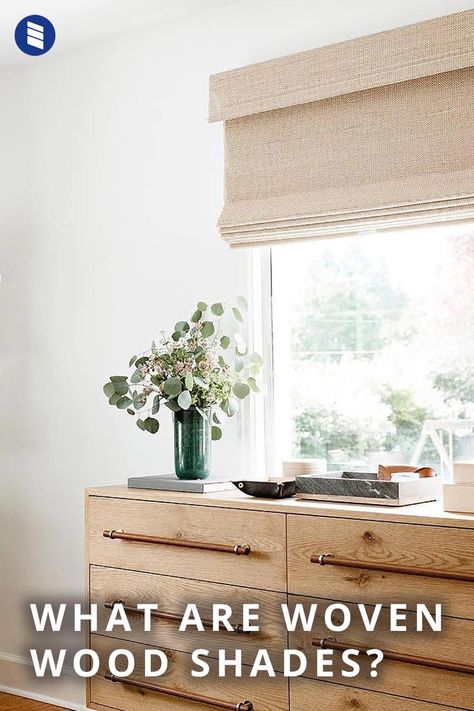 What are woven wood shades? Are woven wood shades right for you? We're answering your biggest bamboo shade questions, today on the blog! #homedecor #interiordesign #homehacks #naturaldecor #coastaldecor #moderndecor #windowshades #windowblinds #bambooshades #cleaning #livingroomdecor #kitchendecor #kitchenideas #bedroomdecor Drapery Inspiration, Cordless Woven Wood Shades, Woven Blinds, Modern Blinds, Woven Wood Shades, Wooden Shades, Window Treatments Living Room, Window Treatments Bedroom, Bamboo Blinds