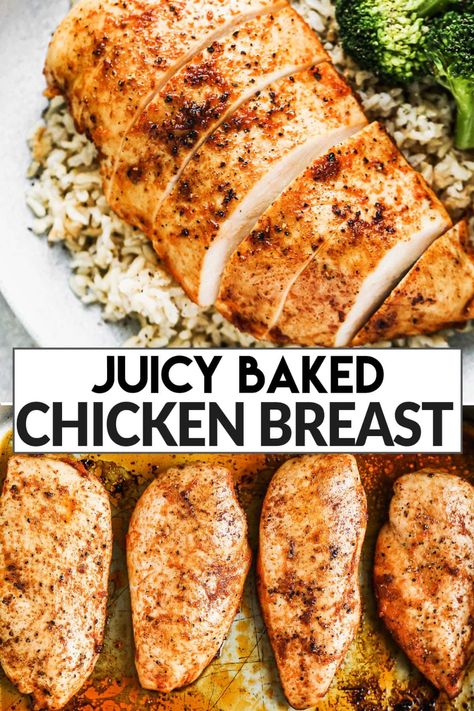 The BEST method for making the most tender and juicy Baked Chicken Breasts in the oven! Boneless, skinless chicken breasts that are perfectly seasoned and juicy, not dry, with a melt-in-your mouth texture. Use this versatile method for how to cook baked chicken for any of your favorite healthy chicken recipes or enjoy it on its own. Dry Rub Chicken Breast, Dry Rub Chicken, Baked Chicken Breasts, Juicy Baked Chicken, Healthy Baked Chicken, Oven Baked Chicken Breasts, Chicken Breast Recipes Baked, Easy Chicken Breast, Chicken Breast Recipes Easy