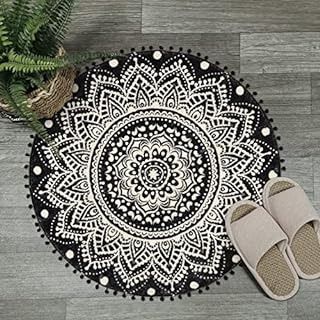 ConCus-T Anti-slip Bohemian Round Rugs 90cm Hand-woven Tassels Boho Carpet Thick Braided Circle Area Rug Chic Floor Carpet for Living Room Bedroom Office Chair, Black White : Amazon.co.uk: Home & Kitchen Round Boho Rug, Boho Bathroom Rugs, Small Round Rugs, Mandala Boho, Boho Elements, Black Dining Room, Laundry Room Rugs, Boho Bathroom, Styl Boho