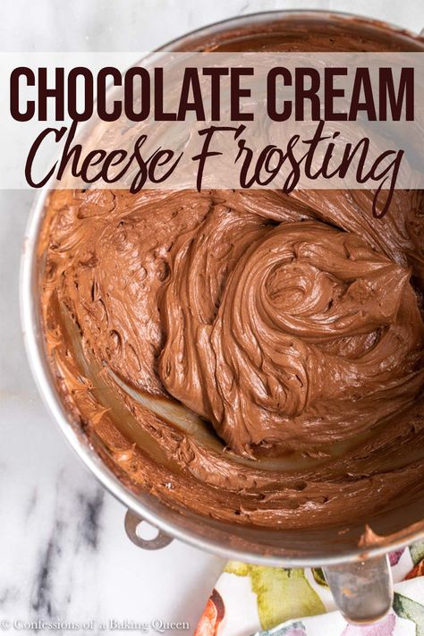 The best easy recipe for chocolate cream cheese frosting! Made with cream cheese, butter, cocoa powder, milk, vanilla extract, and powdered sugar this frosting will be your new favorite chocolate frosting. This frosting has a delicious tang from the cream cheese creating a perfectly sweet, not overly sweet frosting recipe!   #chocolatecreamcheesefrosting #chocolatefrosting #creamcheesefrosting #frosting Cream Cheese Butter, Bad Cakes, Chocolate Cream Cheese Frosting, Chocolate Frosting Recipes, Homemade Snickers, Cream Cheese Buttercream, Chocolate Cream Cheese, Easy No Bake Desserts, Cheesecake Desserts