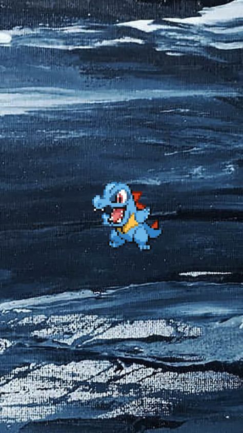 rustic painting background and sprite of a pokemon called totodile Totodile Wallpaper, Pixel Art Pokemon, Pokemon Starters, Art Pokemon, Minecraft Pixel Art, My Pokemon, Pokemon Art, Manga Art, Artist Inspiration