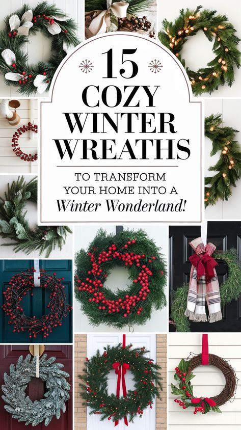 15 Cozy Winter Wreaths to Transform Your Home into a Winter Wonderland! Winter Wreath Not Christmas, White Winter Wreaths, Wreaths For January And February, January Door Wreaths, Winter Wreath Ideas Diy, January Wreaths For Front Door Winter, Winter Wreaths Diy, January Wreaths, January Wreath Ideas