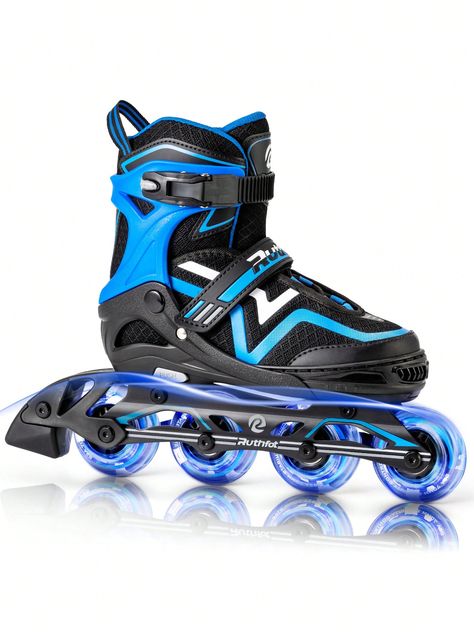 Blue Adjustable Inline Skate, Light Up Skates Outdoor Illuminating Patines Blue         Sports & Outdoor Shoes, size features are:Bust: ,Length: ,Sleeve Length: Blue Roller Skates, Roller Blades, Kids Outdoor Play, Inline Skates, Element Design, Inline Skate, Inline Skating, Colors Purple, Roller Skates