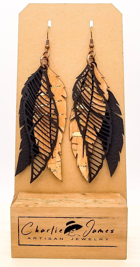 Leather Feather Earrings, Coin Envelopes, Large Feathers, Leather Fringe, Display Cards, Earrings Boho, Feather Earrings, Phoenix Az, Leather Earrings