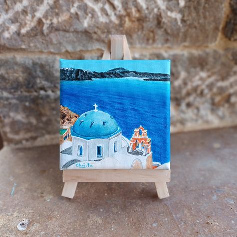 Santorini Painting, Mini Toile, Natural Decor, Miniature Portraits, Painting Inspo, Mini Canvas Art, Greek Island, Mini Canvas, Mini Paintings