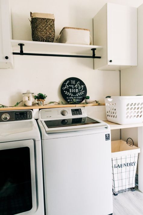 laundry-room-9 | CRAZY LIFE WITH LITTLES - Lifestyle, Travel Motherhood Blog Laundry Room Hanging Bar, Minimalist Laundry, Landry Room, Momma Mia, Black Bars, Laundry Room Ideas Small, Laundy Room, Stacked Laundry Room, Mudroom Closet