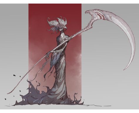 Scythe Character Design, Cool Scythe, Scythe Character, Cool Scythe Designs, Scythe Designs, Pokemon Dragon, D D Character Ideas, Dark Souls Art, Gothic Horror