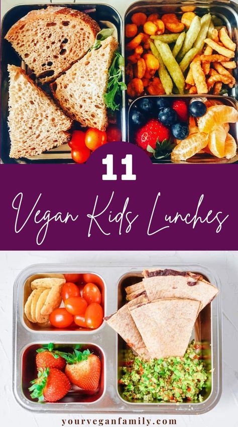 11 Vegan Kids Lunches Recipes Vegan Meals For Kids, Vegan Kids Lunch, Lunches Recipes, Kids Lunch Ideas, Meals For Kids, Vegetarian Kids, Vegan Grocery List, Easy Vegan Lunch, Plant Based Lunch