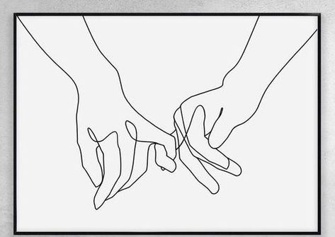 Line Art Mural, One Line Pinky Promise Tattoo, Holding Hands Line Tattoo, Pinky Promise Line Art, One Line Drawing Of Lovers, Line Art Pinky Promise, Pinky Promise Tattoo, Couples Kissin Fine Line Art, 22 Tattoo