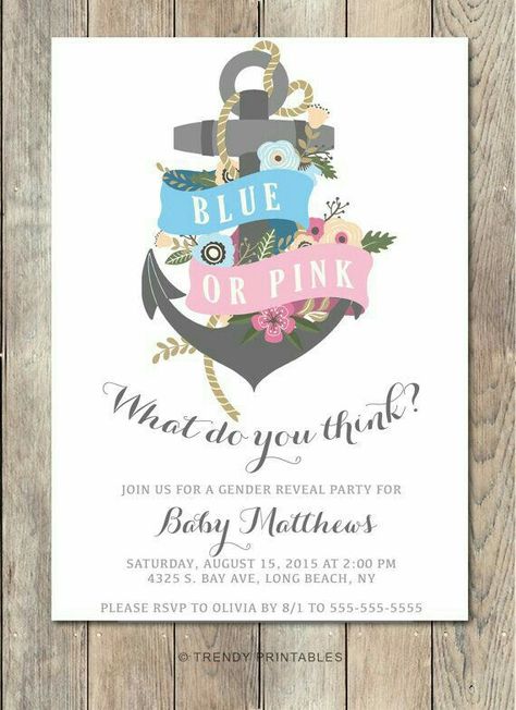 Nautical Gender Reveal, Pink Gender Reveal, Gender Reveal Box, Nautical Invitations, Pregnancy Gender, Gender Reveal Ideas, Gender Reveal Party Invitations, Gender Party, Business Invitation