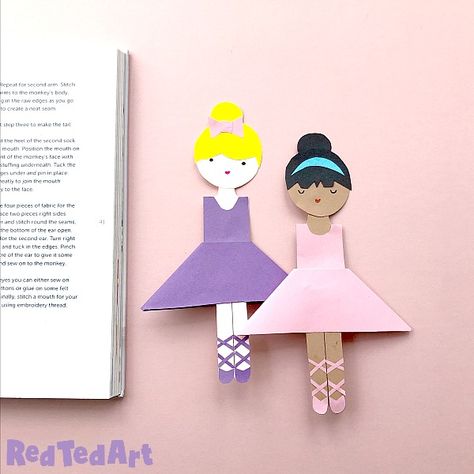 Easy Ballerina Corner Bookmark Design - Red Ted Art Paper Ballerina, Costume Dinosaure, Basic Origami, Dance Crafts, Crafts By Season, Bookmark Design, Red Ted Art, Origami Bookmark, Corner Bookmark