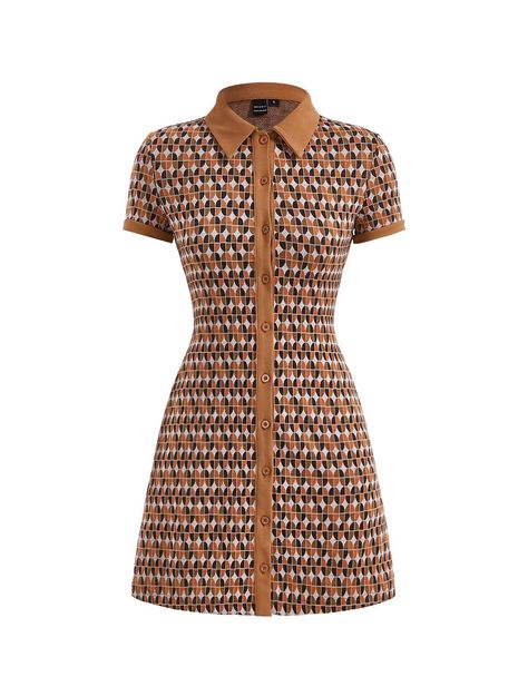 Verdusa Women's Short Sleeve Collar A Line Button Up Short Shirt Dress Brown S Modcloth Vintage, Short Shirt Dress, Short Shirt, Brown Orange, Vintage Vibes, Sweater Dress, Women's Dress, A Line, Button Up