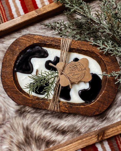 Cow print | Candles Western Candles Diy, Candle Dough Bowl, Cow Print Candle, Wooden Dough Bowl Candles, Dough Bowl Candles Diy, Diy Dough Bowl Candles, Cow Candle, Farmstand Ideas, Western Candle