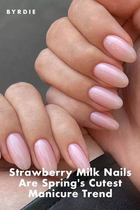 Powdered Pink Nails, Milky Strawberry Nails, Milky Pink Almond Nails Short, Soft Pink Manicure, Milky Pink Gel Nails, Strawberry Glazed Nails, Pink Milk Nails, Pale Pink Dip Powder Nails, Glass Jelly Nails