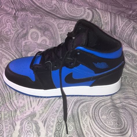 High top black and Dark Blue Jordan 1’s Jordan 1 Black And Blue, High Top Jordans, Jordan 1 Blue, Blue High Tops, Jordan 1 Black, Blue Jordans, Black Jordans, Black High Tops, Blue Outfit