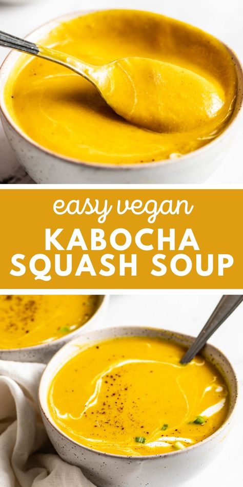 Vegan Squash Soup, Squash Soup Vegan, Kabocha Squash Recipe, Kabocha Squash Soup, Running On Real Food, Winter Foods, Squash Soup Recipe, Kabocha Squash, Vegan Soups