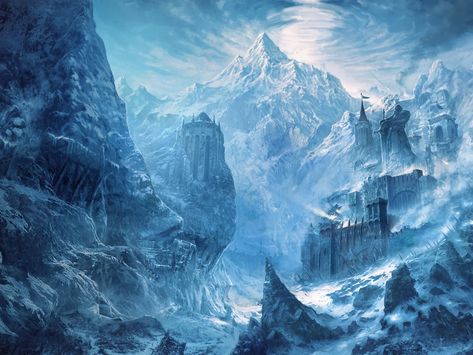 Mountains of Chill Shock | You Can Always Roll For It Wiki | FANDOM powered by Wikia Frozen Mountains Fantasy Art, Jotunheim Aesthetic, Mountain Castle, Snow Castle, Sci Fi Landscape, Heroic Fantasy, Rpg Map, Landscape Concept, 다크 판타지