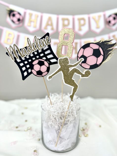 Soccer Birthday Party Ideas, Soccer Theme Parties, Soccer Birthday Party, Personalized Centerpieces, Soccer Birthday Parties, Soccer Theme, Soccer Birthday, Birthday Party Centerpieces, Party Centerpiece