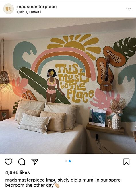 Ikea Campaign, Surf Room, Hostel Room, Diy Mural, Garden Mural, Wall Painting Techniques, School Murals, Art Sketches Doodles, Wall Paint Designs