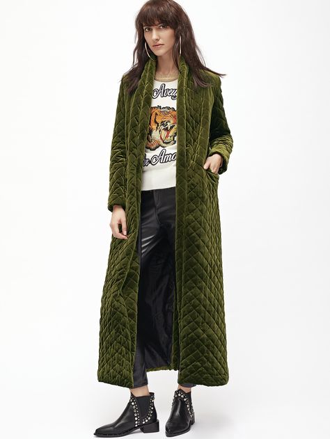 Shop Olive Green Shawl Collar Quilted Velvet Coat online. SheIn offers Olive Green Shawl Collar Quilted Velvet Coat & more to fit your fashionable needs. Velvet Coat Women, Green Velvet Coat, Quilted Velvet Jacket, Green Shawl, Green Velvet Jacket, Fall Fashion Coats, Quilted Velvet, Velvet Clothes, Velvet Coat