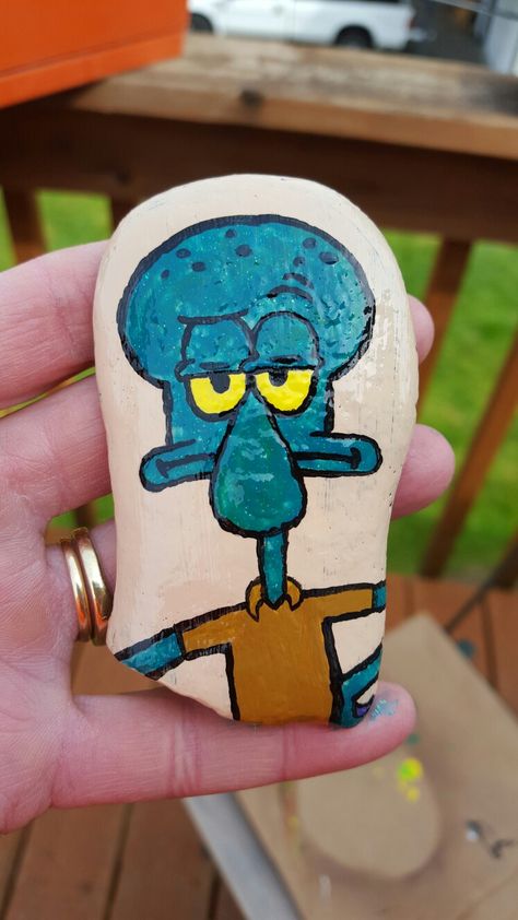 Squidward Rock Painting, Paintings Spongebob, Spongebob Rock Painting, Crafts Star, Painted Crafts, Painted Rocks Kids, Rock And Pebbles, Painted Rocks Craft, Painted Rocks Diy