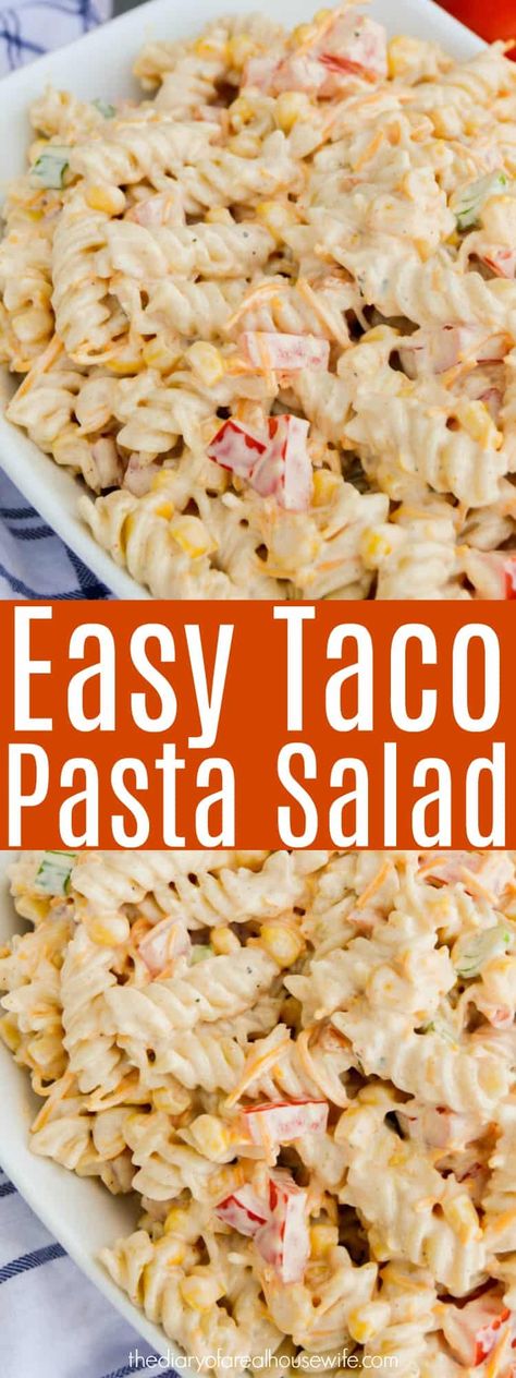 Easy Taco Pasta Salad • The Diary of a Real Housewife Easy Taco Pasta, Corn Mexican, Taco Pasta Salad, Completely Delicious, Resep Pasta, Resep Salad, Taco Pasta, Salad Pasta, Pasta Salad Recipe