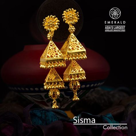 Gold Jhumki New Design, Gold Jhumki Indian Jewelry, Jhumki Designs Gold, Cravings Chart, Malabar Jewellery, Beautiful Gold Earrings, Fashion Jewelry Necklaces Gold, Small Earrings Gold, Gold Jhumka Earrings