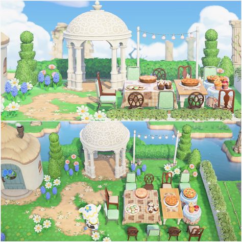 Mad hatter style tea party in animal crossing new horizons happy home paradise dlc for chai A Perfect Tea Party Palace Acnh, Animal Crossing Tea Garden, Happy Home Academy Animal Crossing, Acnh Tea Party, Animal Crossing Tea Party, Tea Party Acnh, Acnh Picnic Blanket Pattern, Picnic Blanket Pattern, Acnh Inspiration