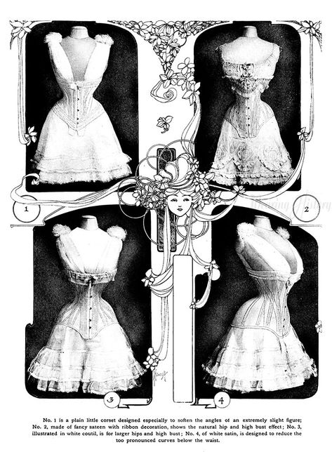 Inspiration: 1905 Corsets | Wearing History™ Edwardian Corsets, Ribbon Decoration, Victorian Corset, Dress History, Corset Pattern, 20th Century Fashion, Lace Tights, Gibson Girl, Edwardian Era