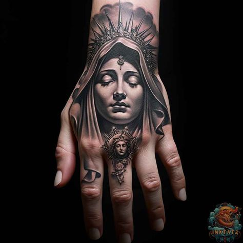 The Significance of the Virgin Mary Hand Tattoo: An Exploration of Religious Meaning – 41 Designs - inktat2.com Blessed Virgin Mary Tattoo, Religious Hand Tattoo, Mary Hand Tattoo, Virgin Mary Hand Tattoo, Victoria Tattoo, Guadalupe Tattoo, Mother Mary Tattoos, Maria Tattoo, Mary The Mother Of Jesus